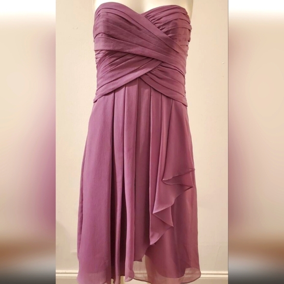 David's Bridal Dusty Rose Ruched Strapless Gown for Wedding Party - size 0 BNWOT - Picture 1 of 7